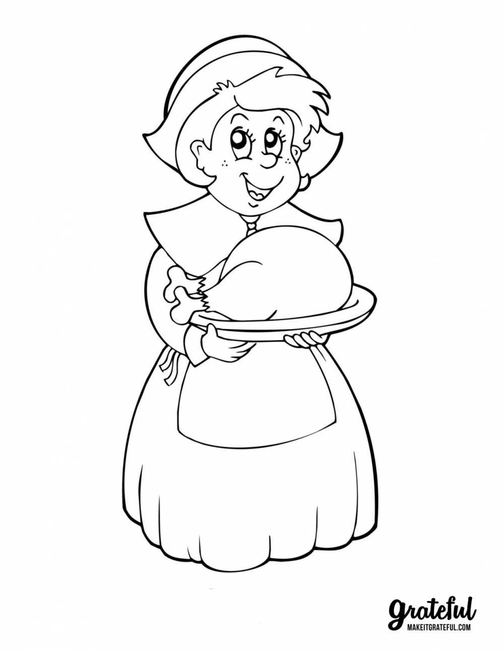 Pilgrim woman - Thanksgiving coloring pages