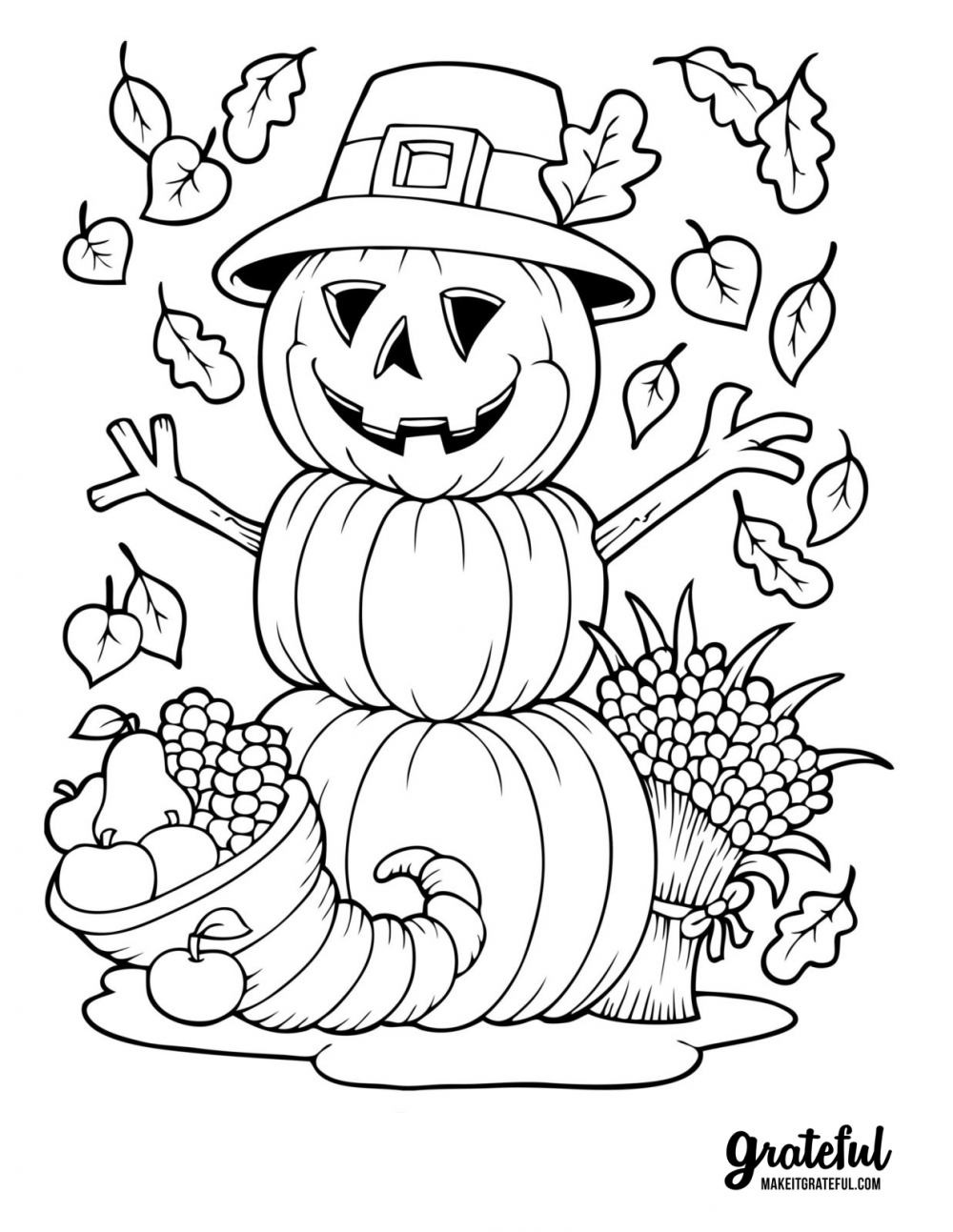 Pumpkin pilgrim - Thanksgiving coloring pages