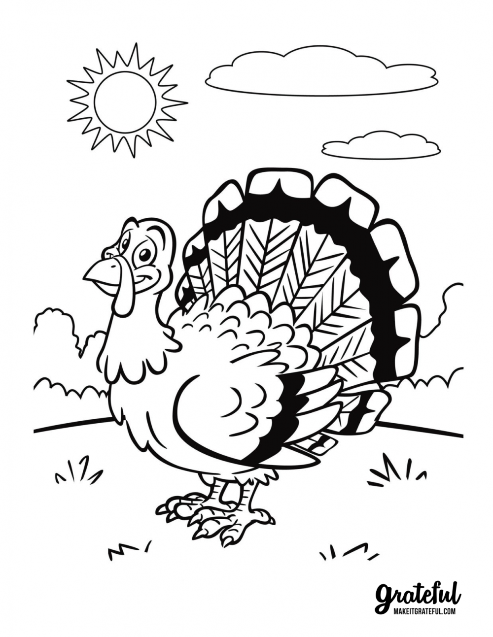Sunny turkey - Thanksgiving coloring pages