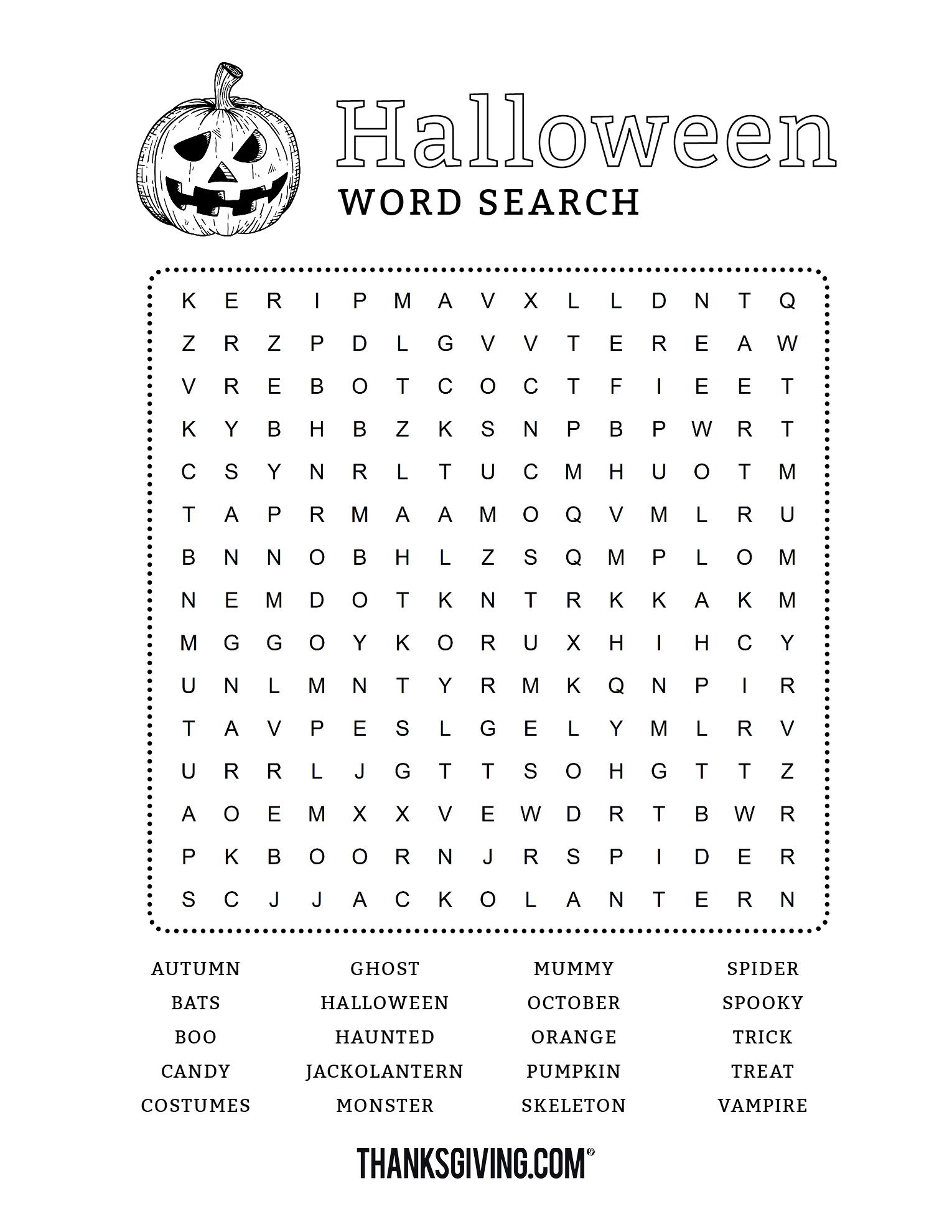 Fun Free Printable Halloween Word Search