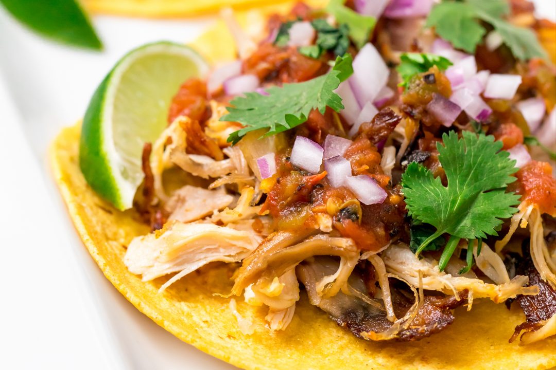 Carnitas-style turkey tacos made with leftover turkey