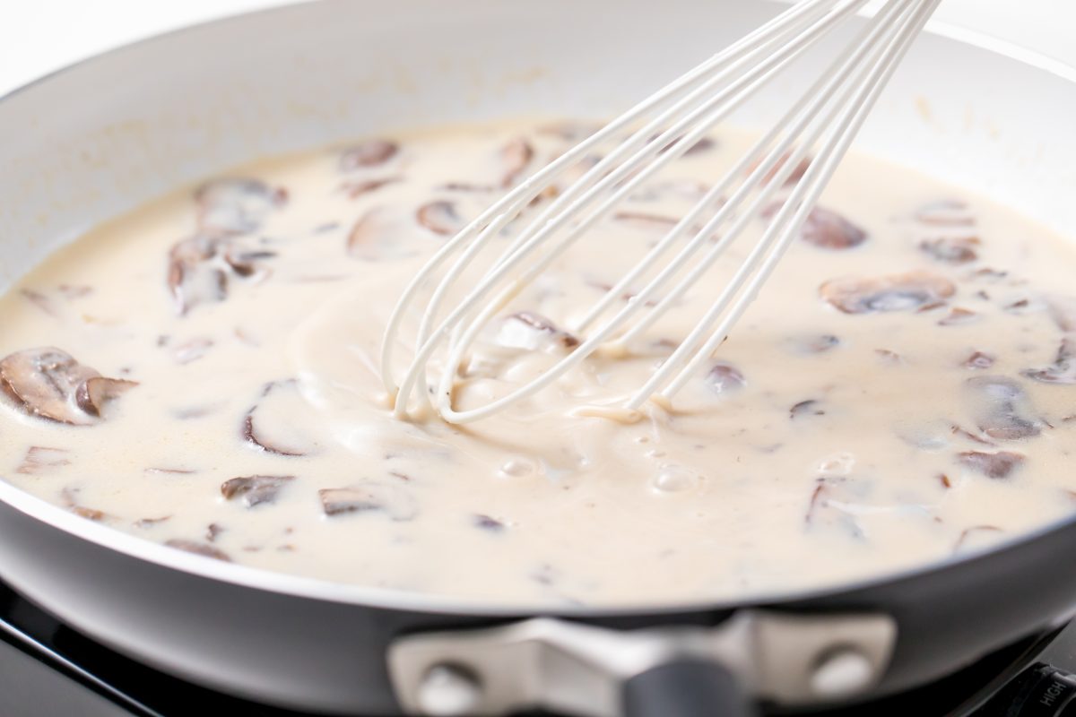 Creamiest green bean casserole - make the mushroom sauce