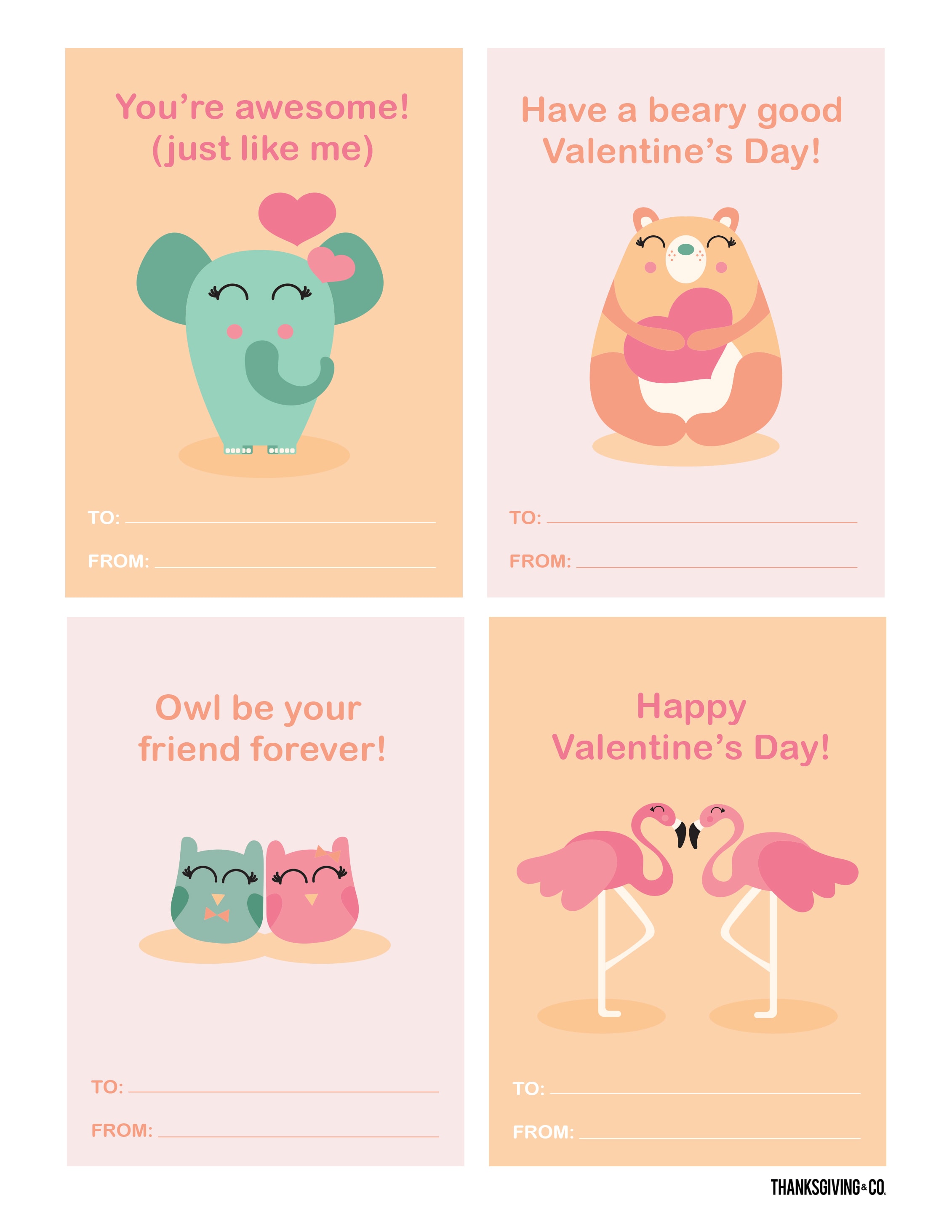 PRINTABLE Animal Characters Digital Card Children Card Valentine Card 