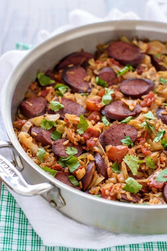 One-Skillet-Cabbage-and-Sausage-with-Rice