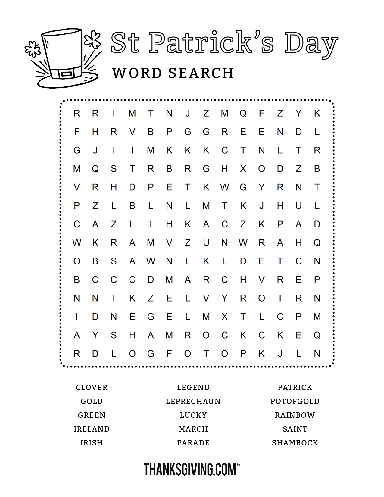 Word search - St Patrick's Day