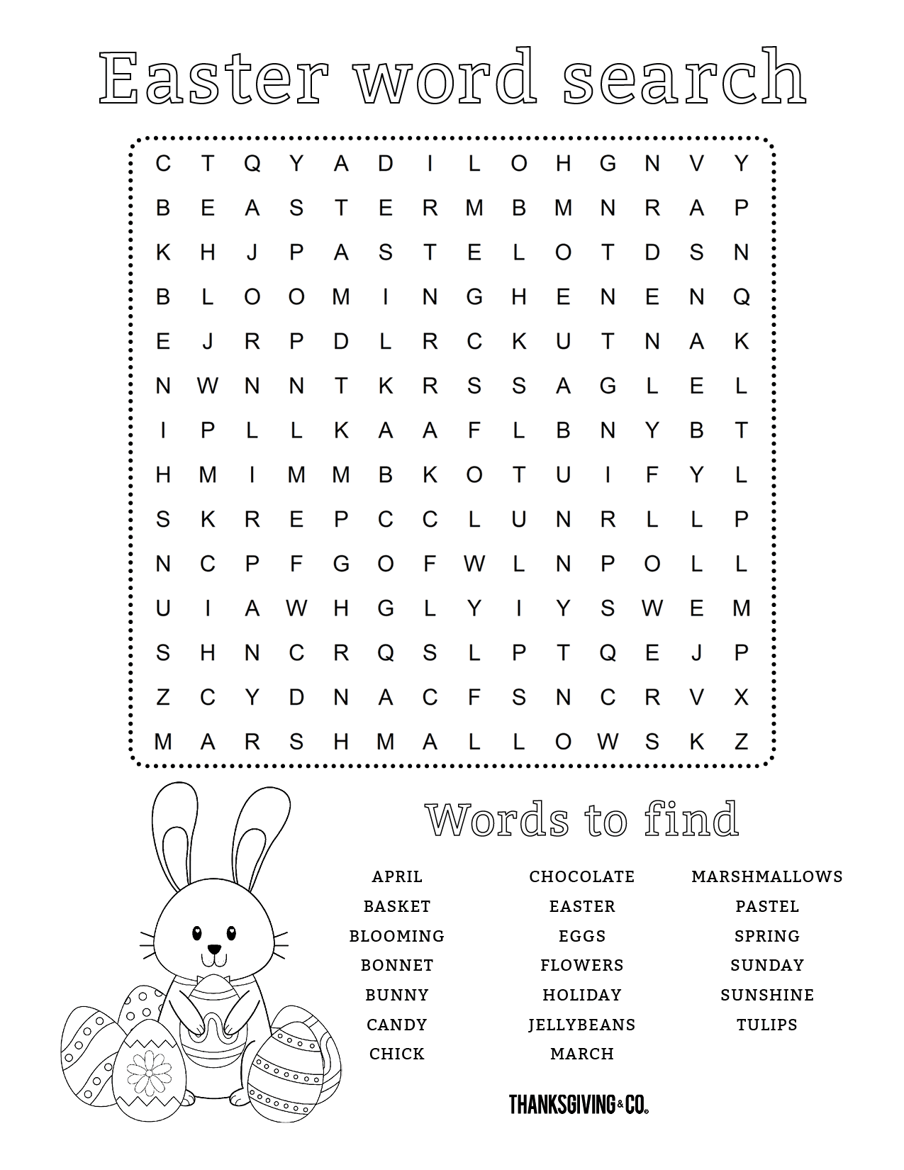 Get a fun & free printable Easter word search