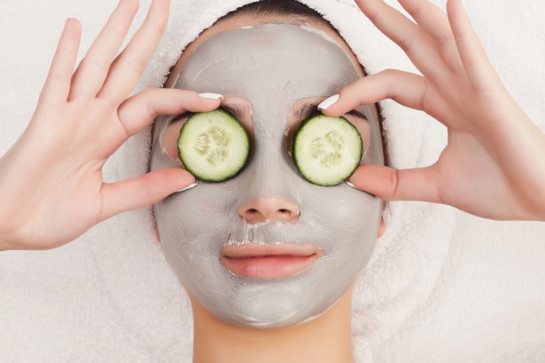 girl with a facemask relaxing