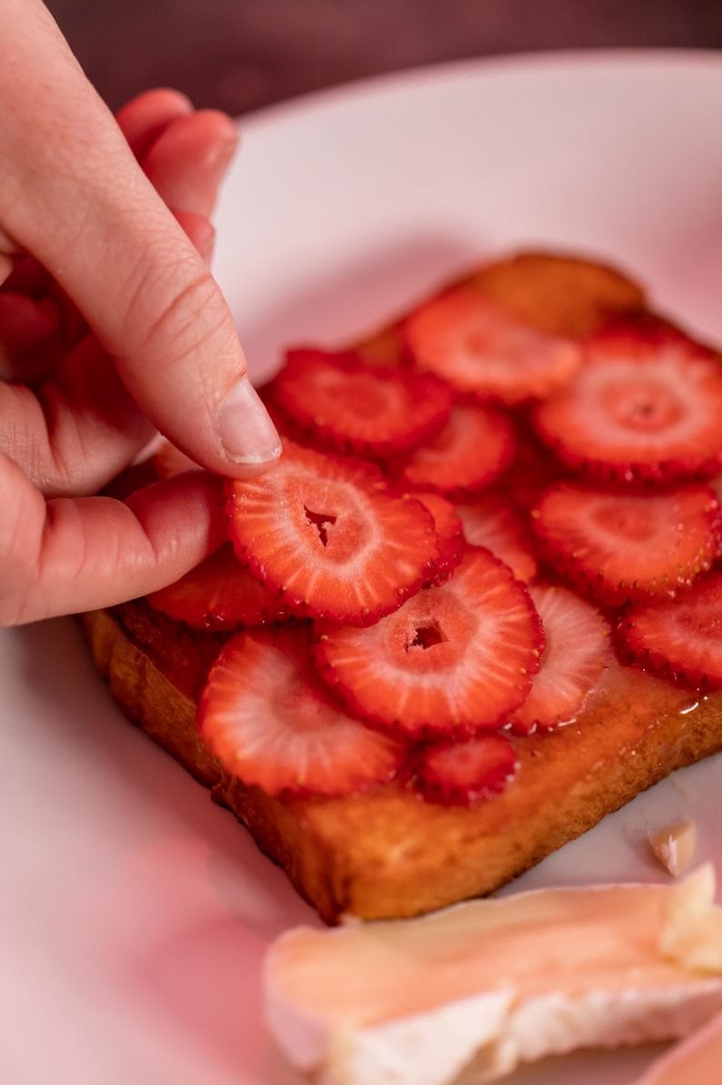 strawberry and champagne grilled cheese layering