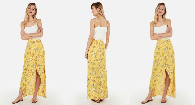yellow floral easter high waister skirt