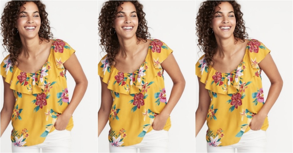 yellow-floral-ruffle-shirt