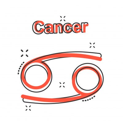 Vector cartoon cancer zodiac icon in comic style. Astrology sign illustration pictogram. Cancer horoscope business splash effect concept.
