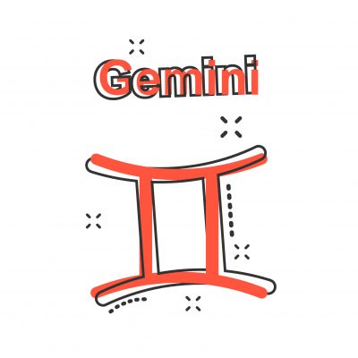 Vector cartoon gemini zodiac icon in comic style. Astrology sign illustration pictogram. Gemini horoscope business splash effect concept.