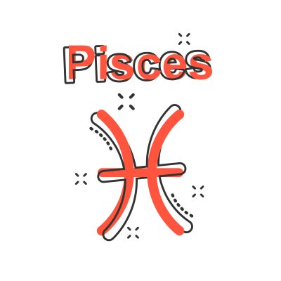 Vector cartoon pisces zodiac icon in comic style. Astrology sign illustration pictogram. Pisces horoscope business splash effect concept.