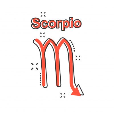 Vector cartoon scorpio zodiac icon in comic style. Astrology sign illustration pictogram. Scorpio horoscope business splash effect concept.