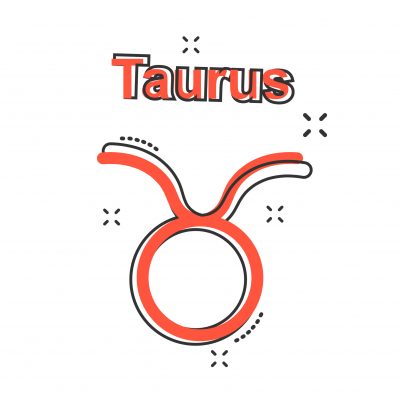 Vector cartoon taurus zodiac icon in comic style. Astrology sign illustration pictogram. Taurus horoscope business splash effect concept.