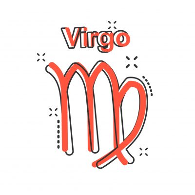 Vector cartoon virgo zodiac icon in comic style. Astrology sign illustration pictogram. Virgo horoscope business splash effect concept.