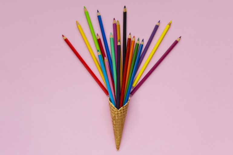 Colored pencils in ice cream cone