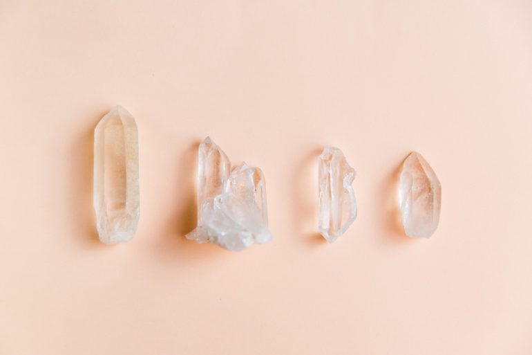 crystals on a peach background