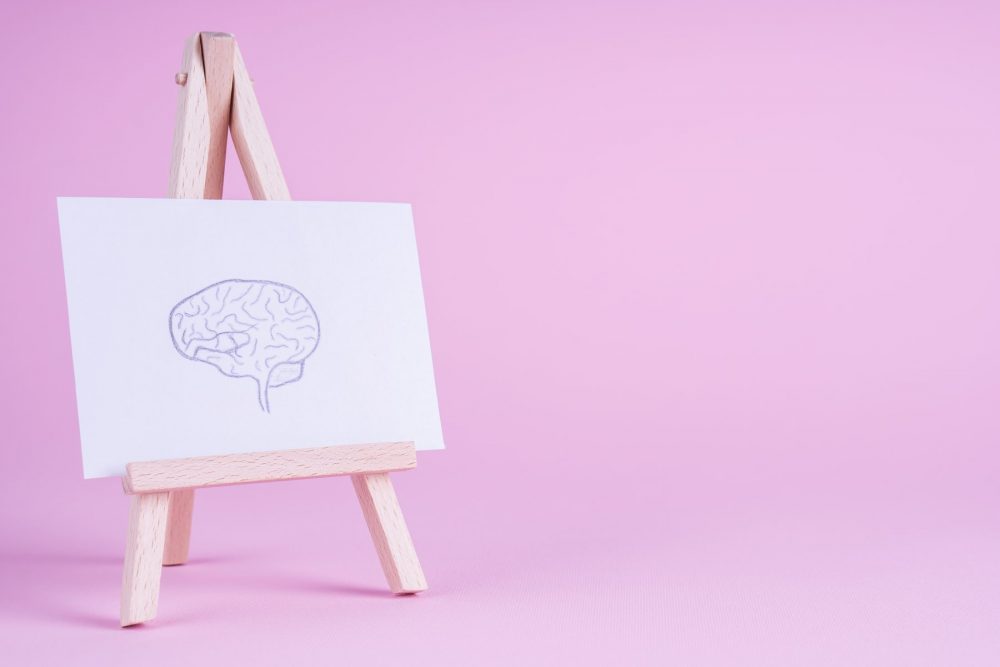 brain drawing on easel