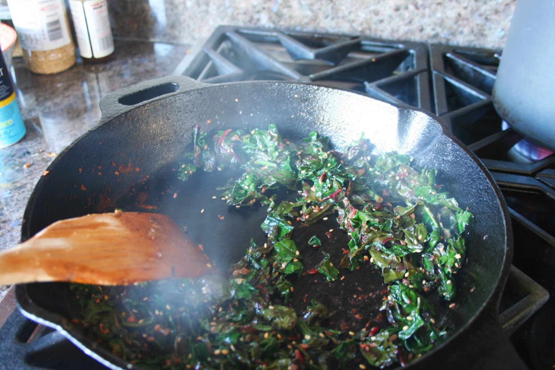 winter greens cooking
