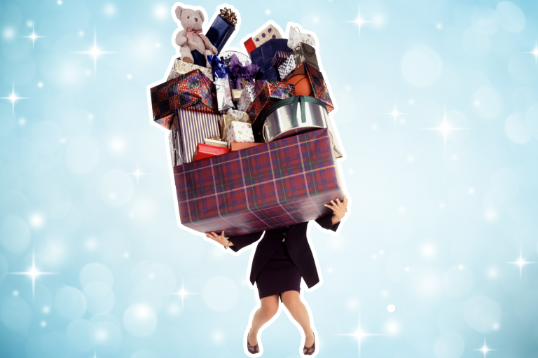 woman-carrying-pile-of-gifts-holiday-mental-health
