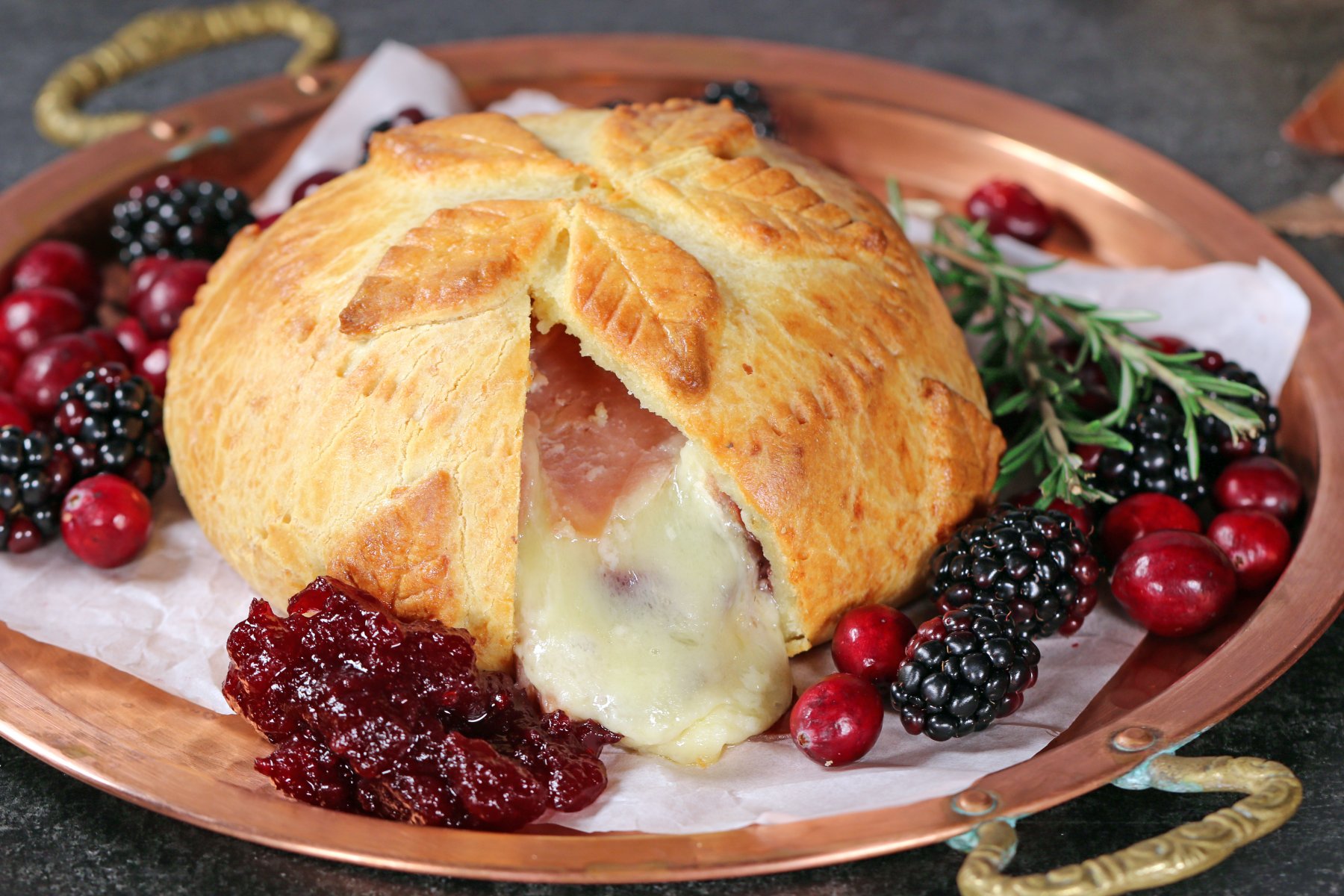 FULLY COOKED BAKED BRIE CUT OPEN